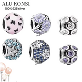925 Sterling Silver DIY Charm Glitter Ball Butterflies Raised Dots Bead