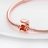 925 Silver Rose Charm Beads Bracelet Women Fine Jewelry