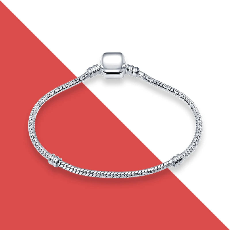 925 Sterling Silver Rose Charm Beads Bracelet For Women
