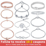925 Sterling Silver Rose Charm Beads Bracelet For Women