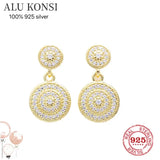 925 Silver Glamour Double Round Earrings DIY Women Jewelry