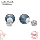 925 Silver Glamour Double Round Earrings DIY Women Jewelry