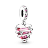 925 Silver Heart Pendant Bracelet Set Pink DIY Party Gift