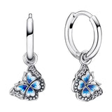 925 Silver Hoop Earrings Enamel Butterfly Flower Pave Zircon Stones