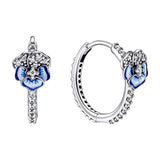 925 Silver Hoop Earrings Enamel Butterfly Flower Pave Zircon Stones