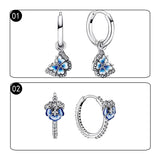 925 Silver Hoop Earrings Enamel Butterfly Flower Pave Zircon Stones