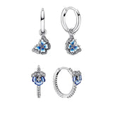 925 Silver Hoop Earrings Enamel Butterfly Flower Pave Zircon Stones