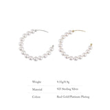 925 Silver Hoop Earrings Natural Pearl Celebrity Style Fine Jewelry