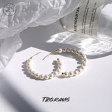 925 Silver Hoop Earrings Natural Pearl Celebrity Style Fine Jewelry