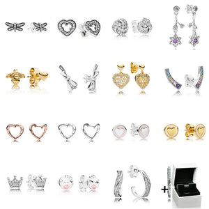 925 Silver Hoop Heart Earrings with Zircon Charms