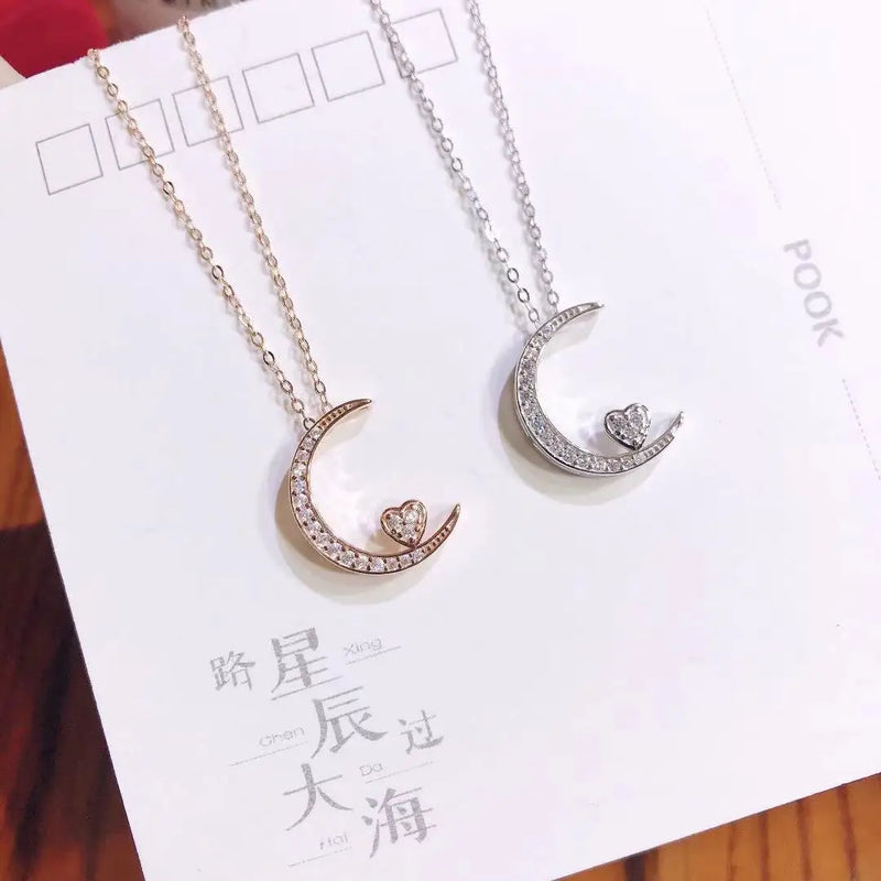 925 Silver Necklace Zircon Inlay Star Heart Month Love Necklace