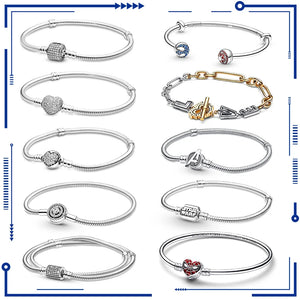 925 Silver Snake Chain Bracelet for Charms Beads Safety Chain