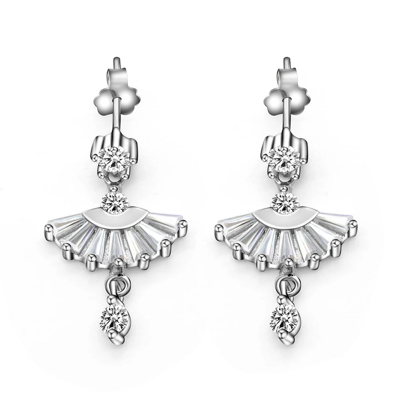 925 Silver Dancer Dress CZ Earrings Romantic Love Jewelry