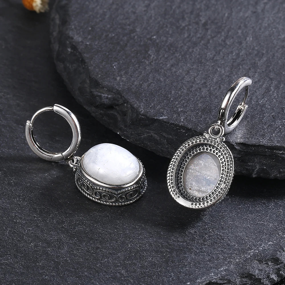 925 Silver Moonstone Hoop Earrings Turquoise Labradorite Ear Jewelry
