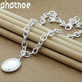 925 Silver Oval Photo Frame Pendant Necklace 18 Inch Chain for Women