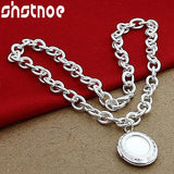 925 Silver Oval Photo Frame Pendant Necklace 18 Inch Chain for Women