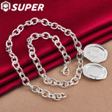 925 Silver Oval Photo Frame Pendant Necklace 18" Chain