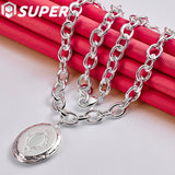 925 Silver Oval Photo Frame Pendant Necklace 18" Chain