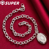 925 Silver Oval Photo Frame Pendant Necklace 18" Chain