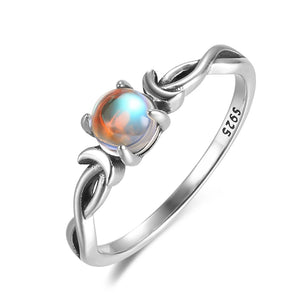 925 Silver Rainbow Moonstone Flower Pendant Rings for Women