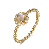 925 Silver Rainbow Moonstone Flower Pendant Rings for Women