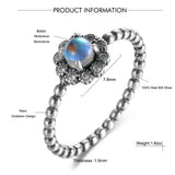 925 Silver Rainbow Moonstone Flower Pendant Rings for Women