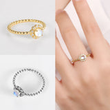 925 Silver Rainbow Moonstone Flower Pendant Rings for Women