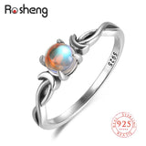 925 Silver Rainbow Moonstone Flower Pendant Rings for Women