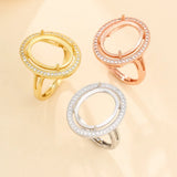 925 Sterling Silver Oval Ring Base Blank 6x8-12x16mm Gemstone DIY Setting