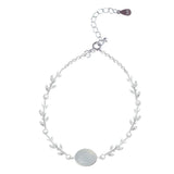 925 Silver Gray Agate Tree Leaves Moonlight Bracelet
