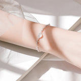 925 Silver Gray Agate Tree Leaves Moonlight Bracelet