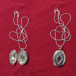 925 Silver Oval Round Photo Frame Pendant Necklace with 18 Inch Chain
