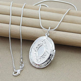 925 Silver Oval Round Photo Frame Pendant Necklace with 18 Inch Chain