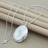 925 Silver Oval Photo Frame Pendant Necklace with Snake Chain