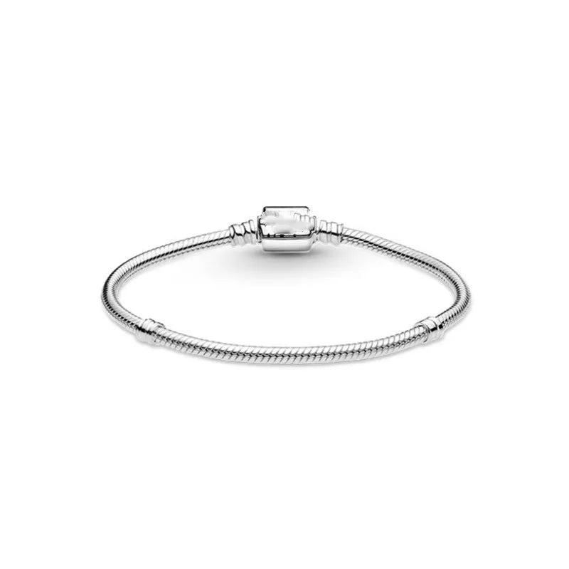 925 Sterling Silver Pan Bracelet Barrel Clasp Snake Chain Bangle