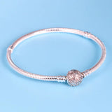 925 Sterling Silver Pan Bracelet Round Buckle Snake Chain Basic Bracelet