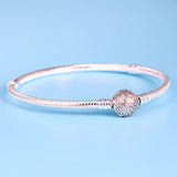 925 Sterling Silver Pan Bracelet Round Buckle Snake Chain Basic Bracelet