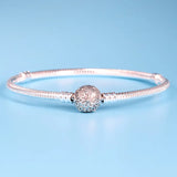 925 Sterling Silver Pan Bracelet Round Buckle Snake Chain Basic Bracelet