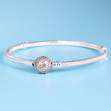 925 Sterling Silver Pan Bracelet Round Buckle Snake Chain Basic Bracelet
