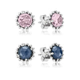 925 Silver Pan Crown Stud Earrings Crystal