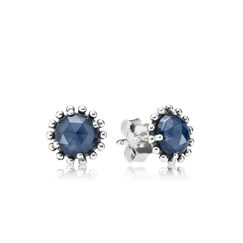 925 Silver Pan Crown Stud Earrings Crystal
