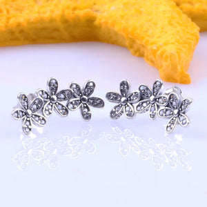 925 Silver Daisy Cluster Crystal Stud Earrings Wedding Gift