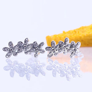 925 Silver Daisy Cluster Crystal Stud Earrings Wedding Gift