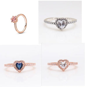 925 Sterling Silver Pan Ring Elevated Heart Ring With Crystal
