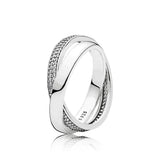 925 Silver Pan Ring Crown Heart Crystal Women Wedding Party Jewelry