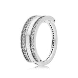 925 Silver Pan Ring Crown Heart Crystal Women Wedding Party Jewelry