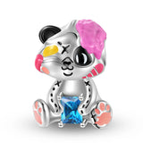 925 Silver Panda Violence Bear Enamel Charm for Women DIY Bracelet
