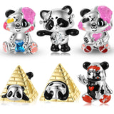 925 Silver Panda Violence Bear Enamel Charm for Women DIY Bracelet