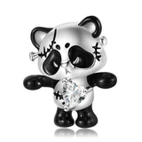 925 Silver Panda Violence Bear Enamel Charm for Women DIY Bracelet