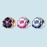 925 Sterling Silver Pansy Charm Beads for Bracelet Jewelry Women